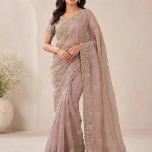 Elysian Mauve Embroidered Designer Saree