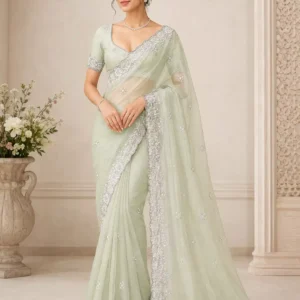 Celeste Mint Embroidered Designer Saree