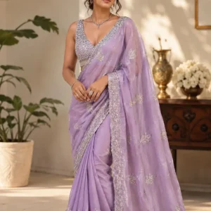 Lavender Whisper Swarovski Embroidered Designer Saree