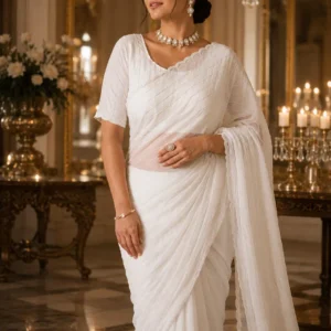 Ivory Royale Pearl Designer Saree with Stitched Blouse