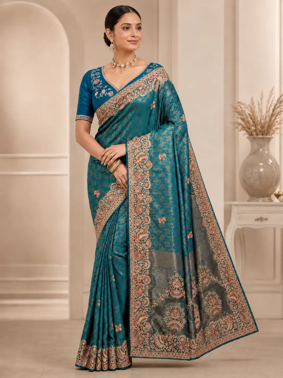shivanora-teal-rajvanshi-heritage-saree