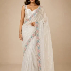 Shivanora Noor-e-Bahar Ivory Soft Organza Saree