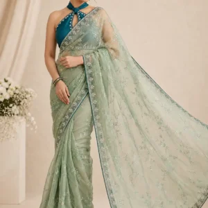 Shivanora Celeste Sage Flowing Diamond Work Saree