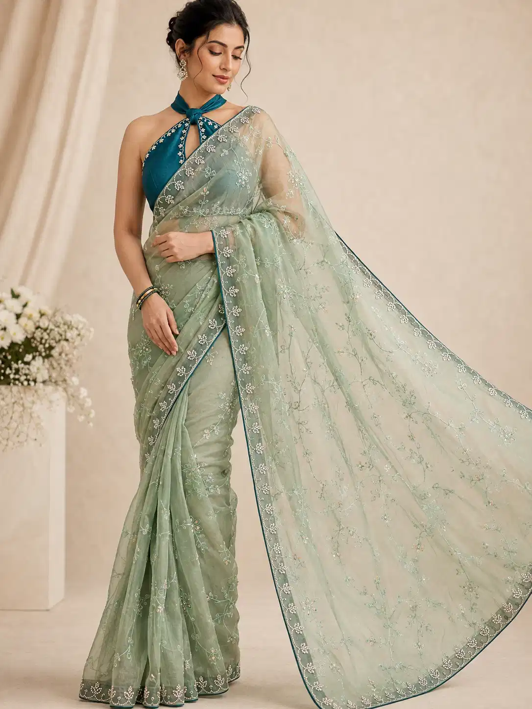 sage-green-flowing-diamond-work-saree
